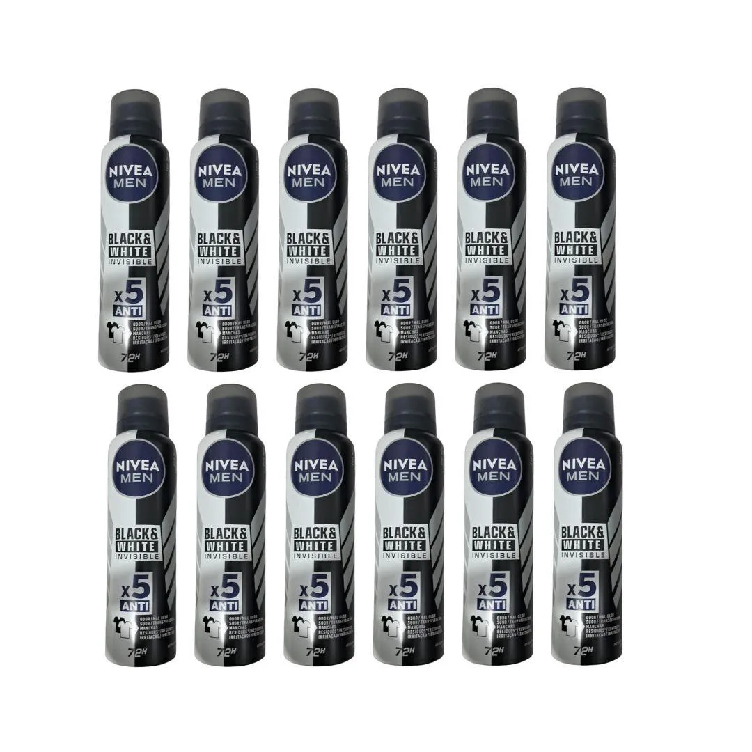DESODORANTE AERO NIVEA 150ML MASC BLACK WHITE INVISIBLE-12UN