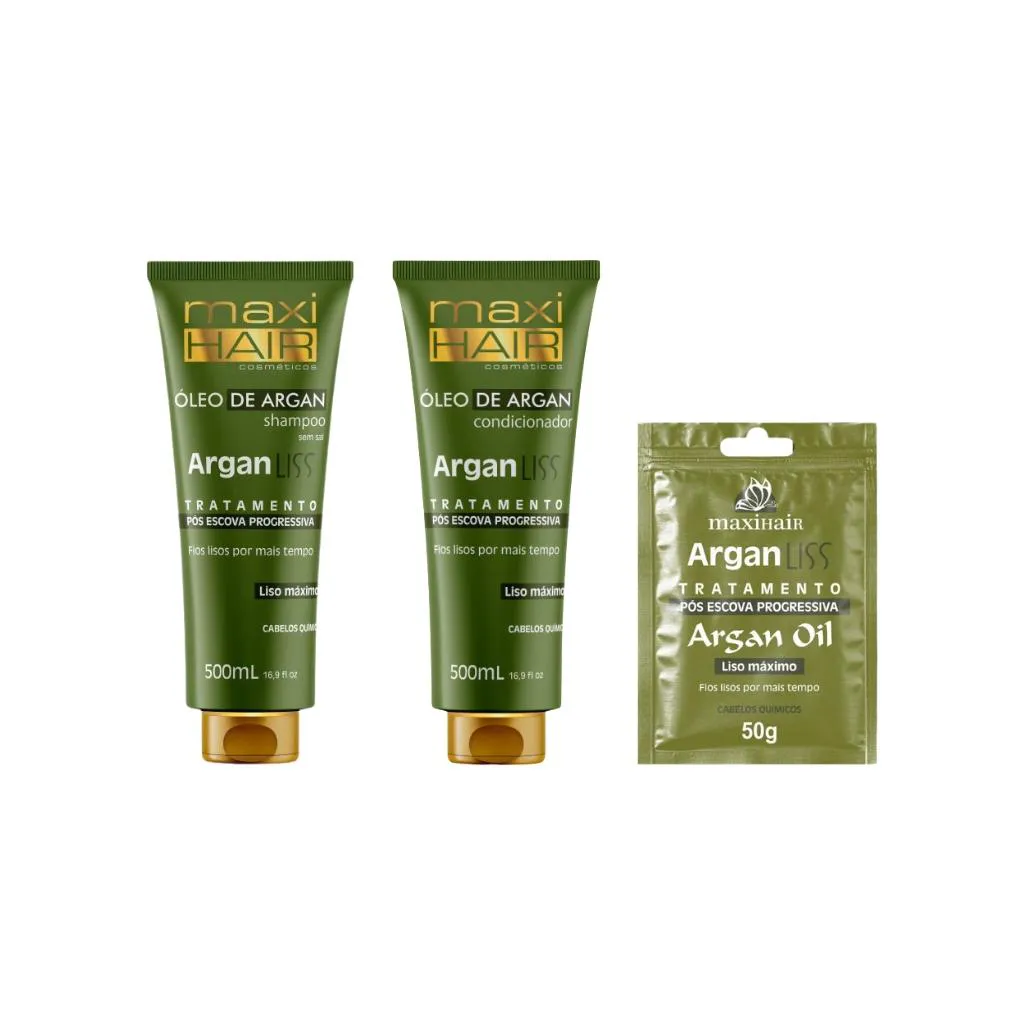 KIT ARGAN LISS POS ESCOVA MAXIHAIR SHAMPOO+COND+SACHE