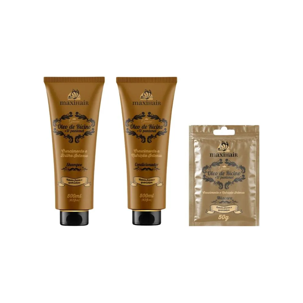 KIT OLEO DE RICINO + D'PANTENOL MAXIHAIR SHAMPOO+COND+SACHE