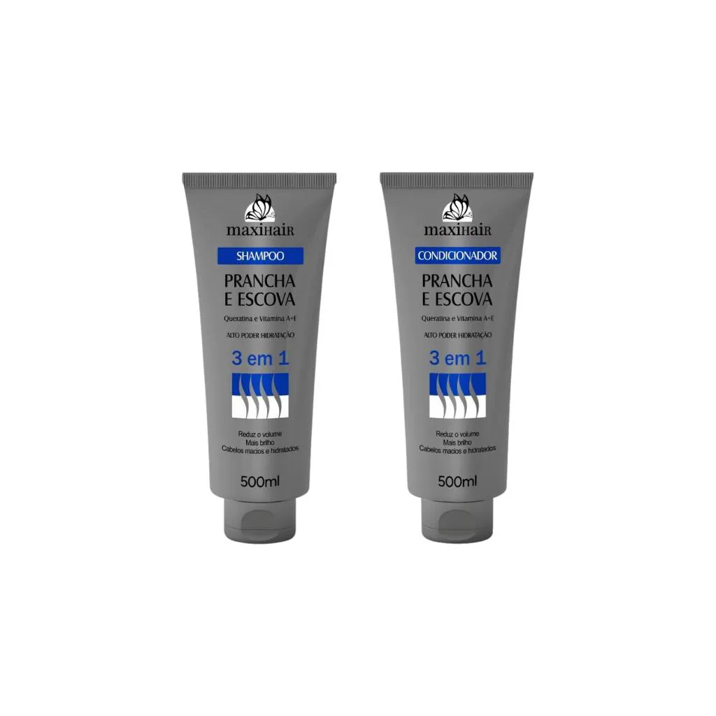 KIT PRANCHA E ESCOVA 3 EM 1 MAXIHAIR SHAMPOO+COND 500ML