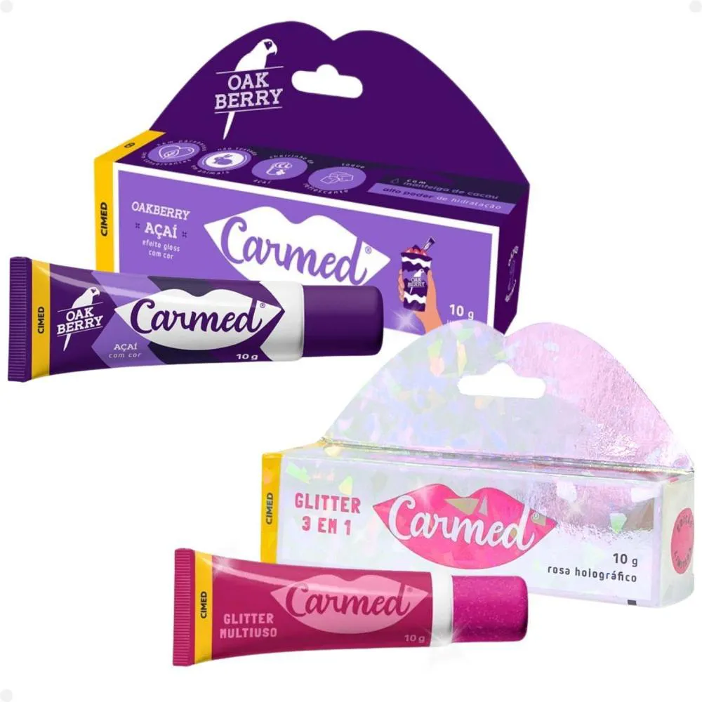 KIT CARMED HIDRATANTE LABIAL: OAKBERRY E GLITTER 3 EM 1 10G
