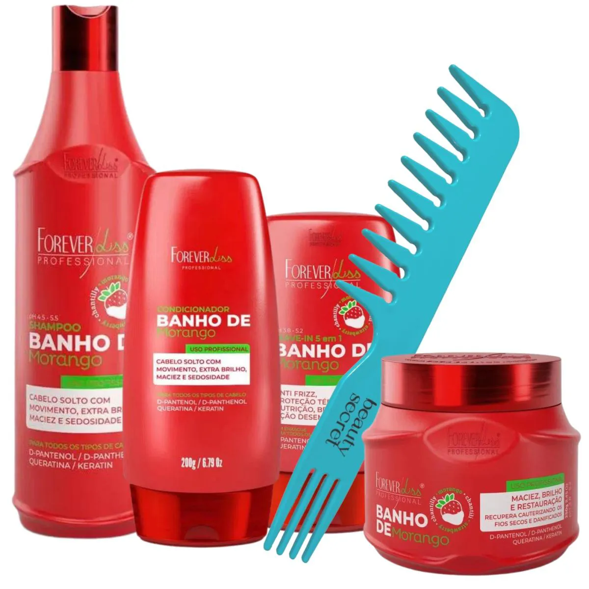 KIT FOREVER LISS BANHO DE MORANGO HOME CARE PENTE BEAUTY