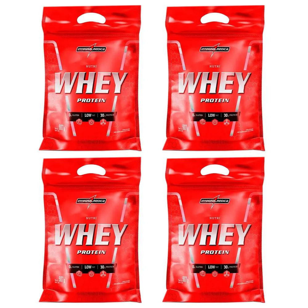 COMBO 4X NUTRI WHEY ISOLADO CONCENTRADO 907 MORANGO REFIL - INTEGRALMEDICA