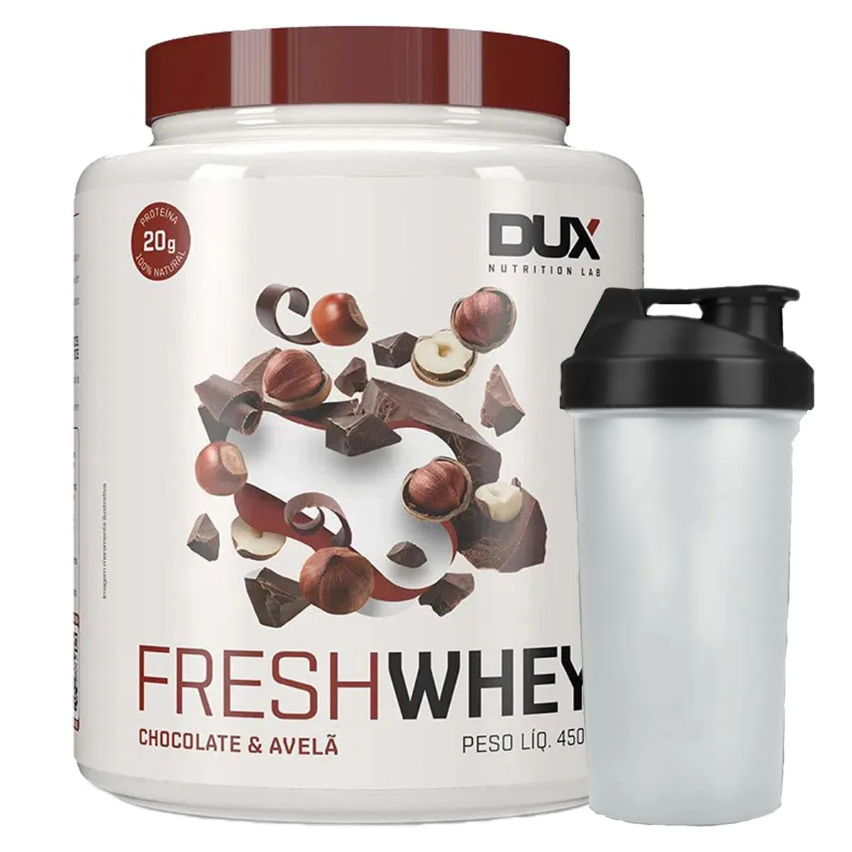 SUPLEMENTO EM Pó COMBO FRESH WHEY NUTRI CONC ISOLADO CHOCOLATE BELGA E AVELA + COQUETELEIRA - DUX