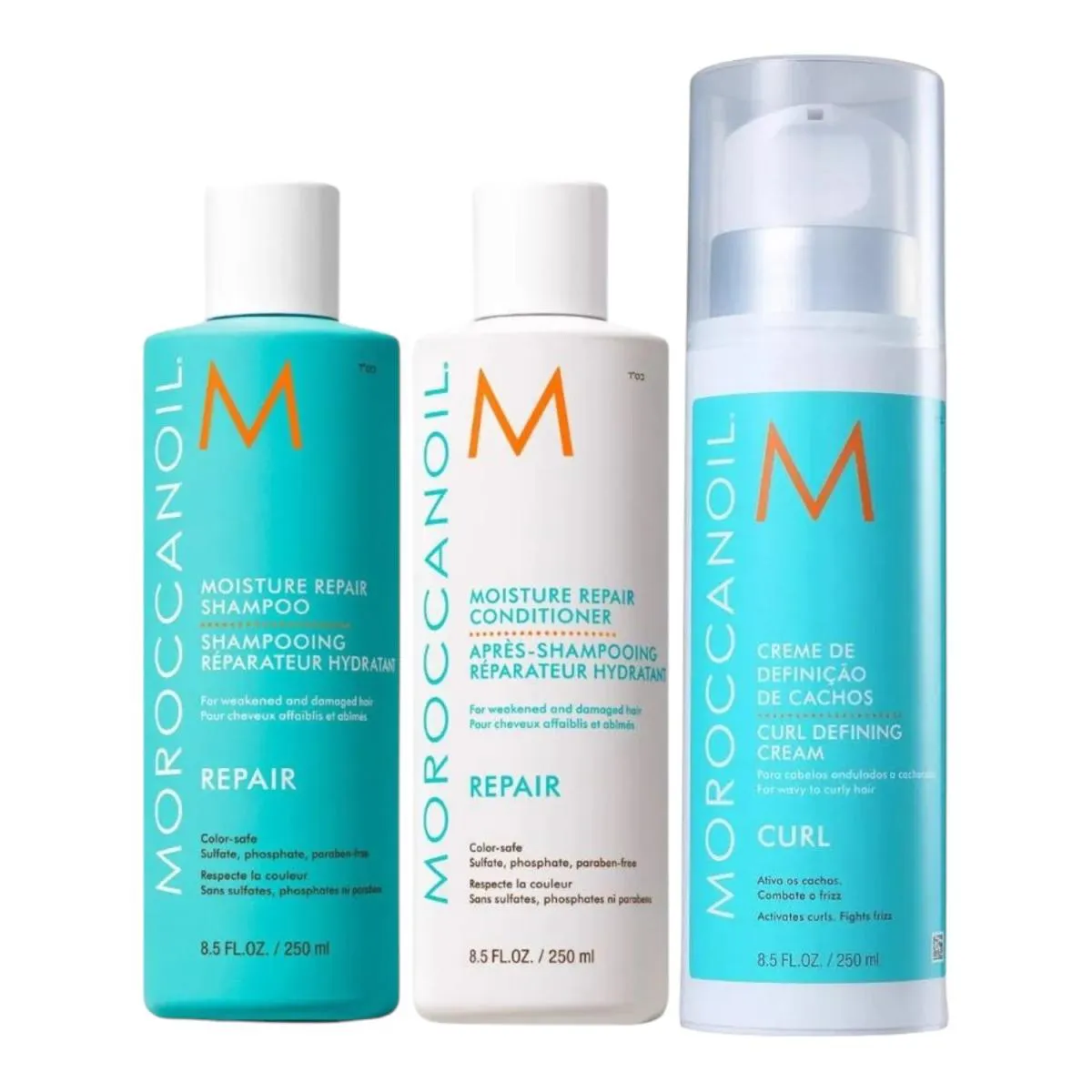 KIT MOROCCANOIL MOISTURE REPAIR - SHAMPOO 250ML + CONDICIONADOR 250ML + MOUSSE DEFINIDOR DE CACHOS 250ML