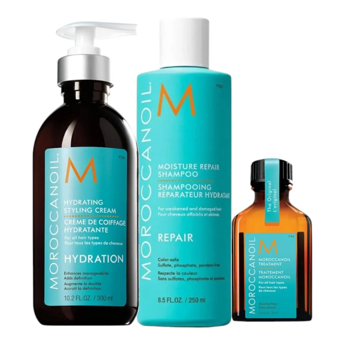 KIT MOROCCANOIL MOISTURE REPAIR - SHAMPOO 250ML + CREME PARA PENTEAR 300ML + ÓLEO 25ML