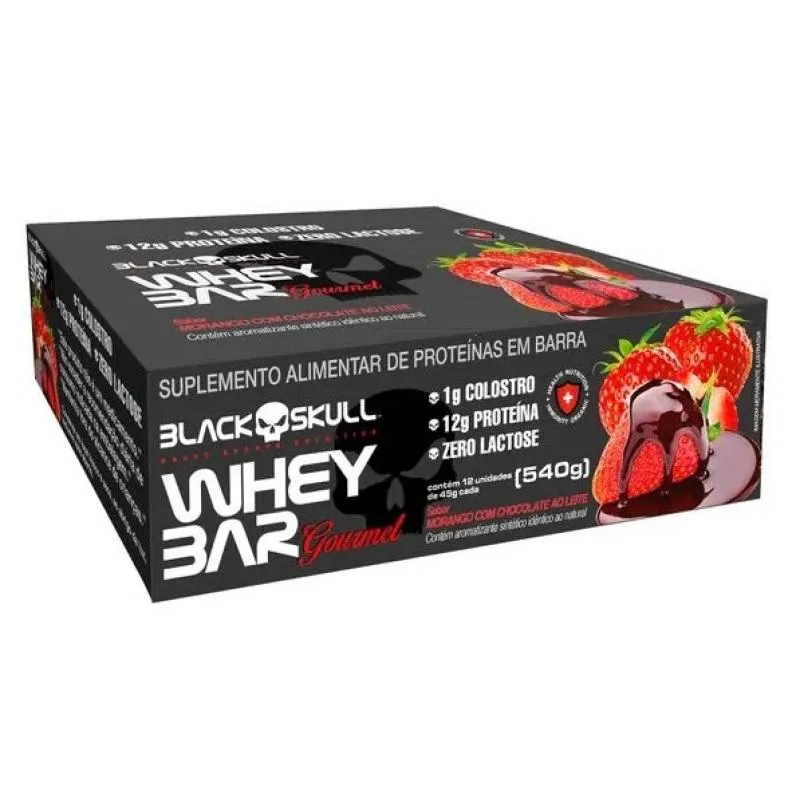 WHEY BAR GOURMET (CAIXA 12 UNID. 45G) - SABOR: MORANGO C/ CHOCOLATE AO LEITE