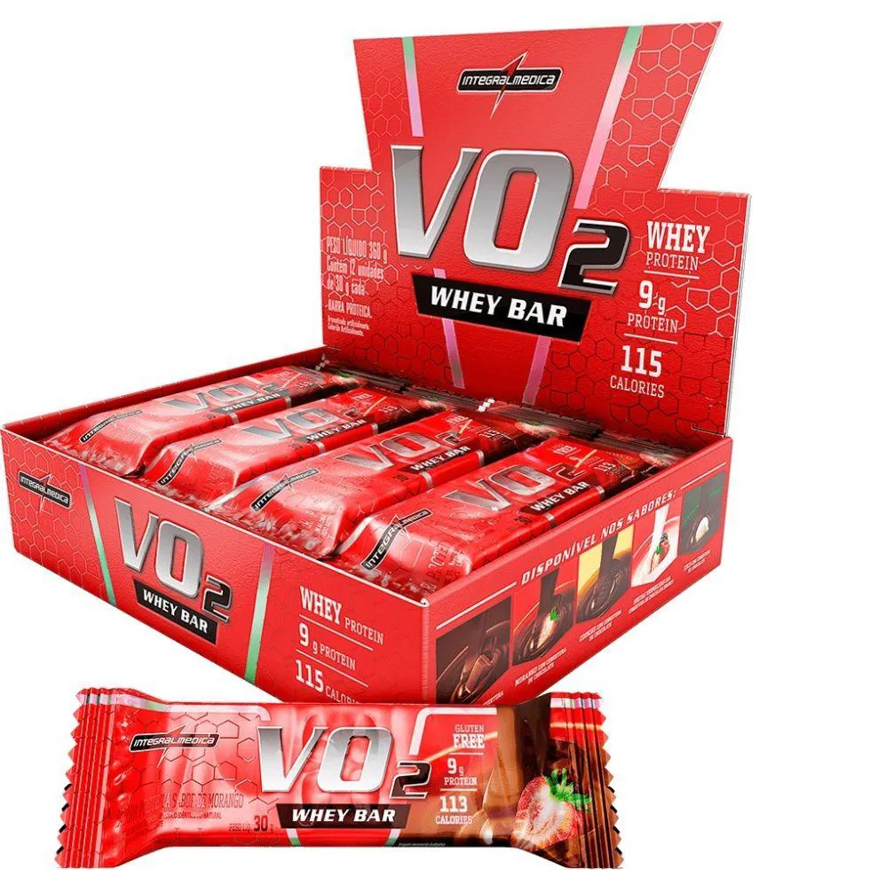 VO2 SLIM PROTEIN BAR CAIXA (12 UNIDADES) - SABOR: MORANGO