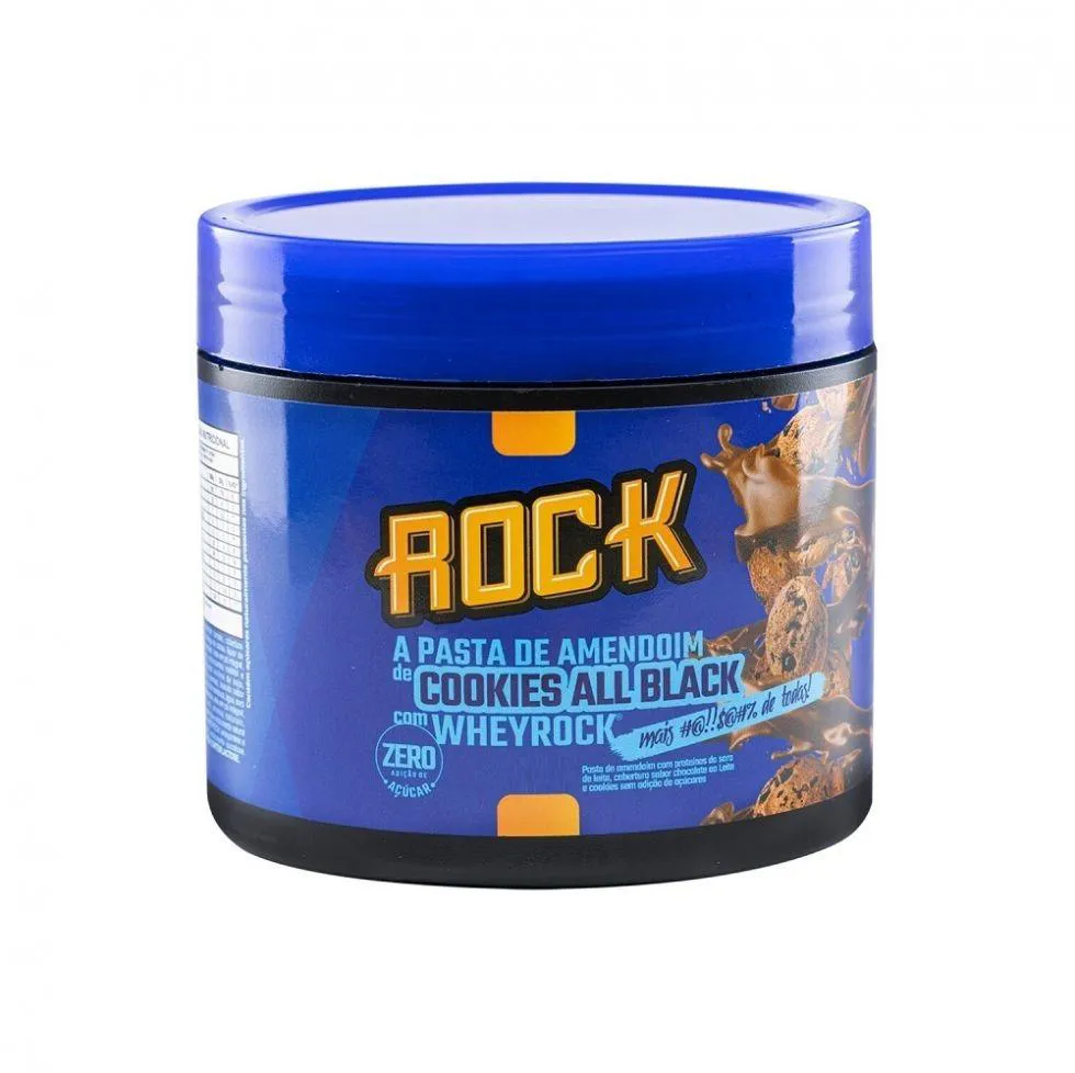 PASTA DE AMENDOIM WHEY ROCK (600G) - SABOR: COOKIES ALL BLACK