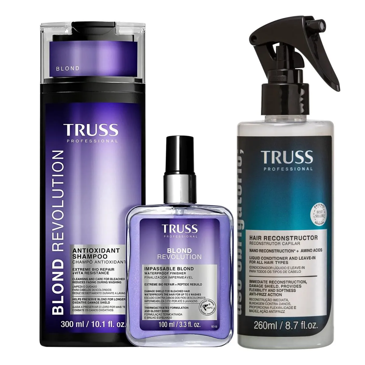 KIT TRUSS BLOND REVOLUTION - SHAMPOO 300ML + FINALIZADOR 100ML + USO OBRIGATóRIO SPRAY 260ML