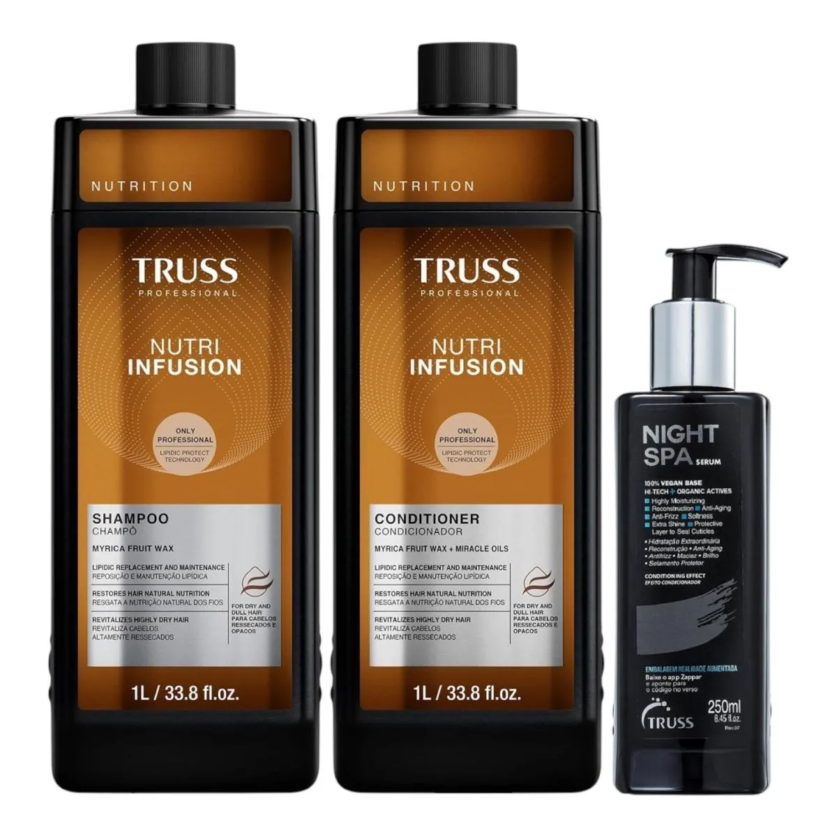 KIT TRUSS NUTRI INFUSION - SHAMPOO 1L + CONDICIONADOR 1L + NIGHT SPA 250ML