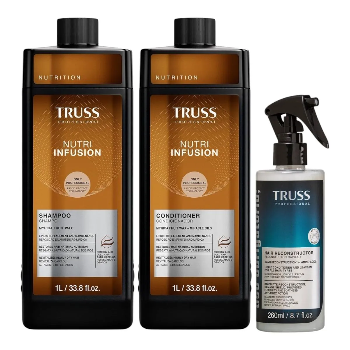 KIT TRUSS NUTRI INFUSION - SHAMPOO 1L + CONDICIONADOR 1L + USO OBRIGATóRIO SPRAY 260ML