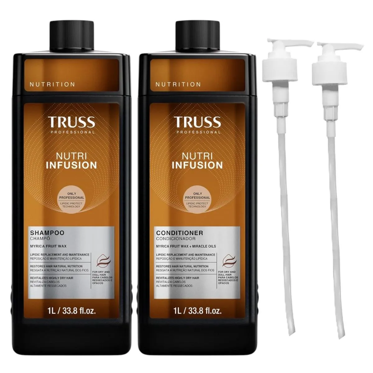 KIT TRUSS NUTRI INFUSION - SHAMPOO 1L + CONDICIONADOR 1L + VáLVULA PUMP