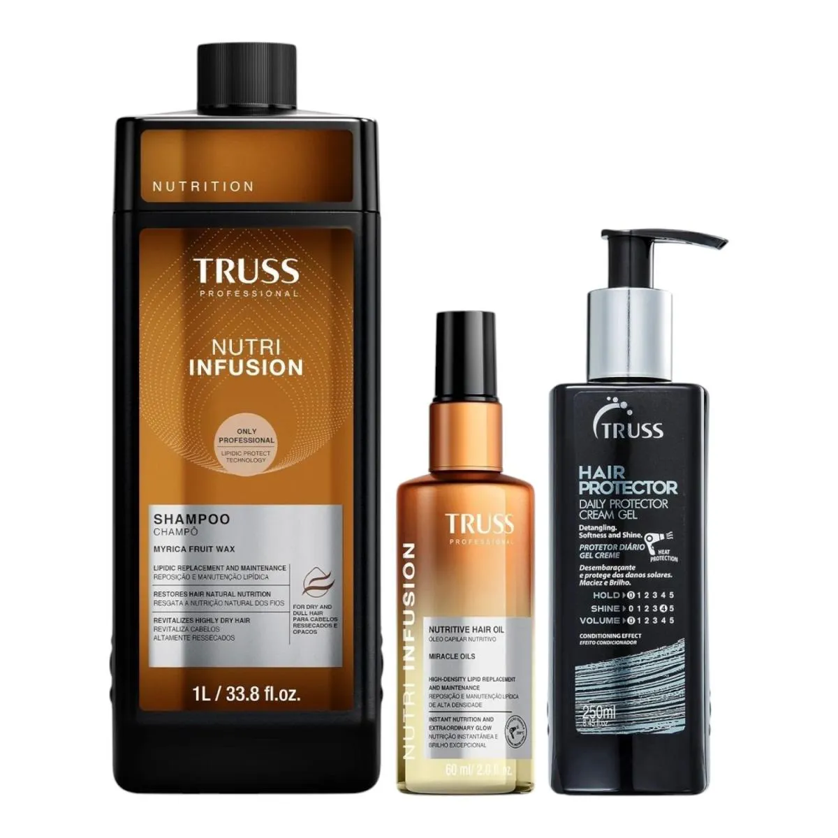 KIT TRUSS NUTRI INFUSION - SHAMPOO 1L + ÓLEO 60ML + HAIR PROTECTOR 250ML