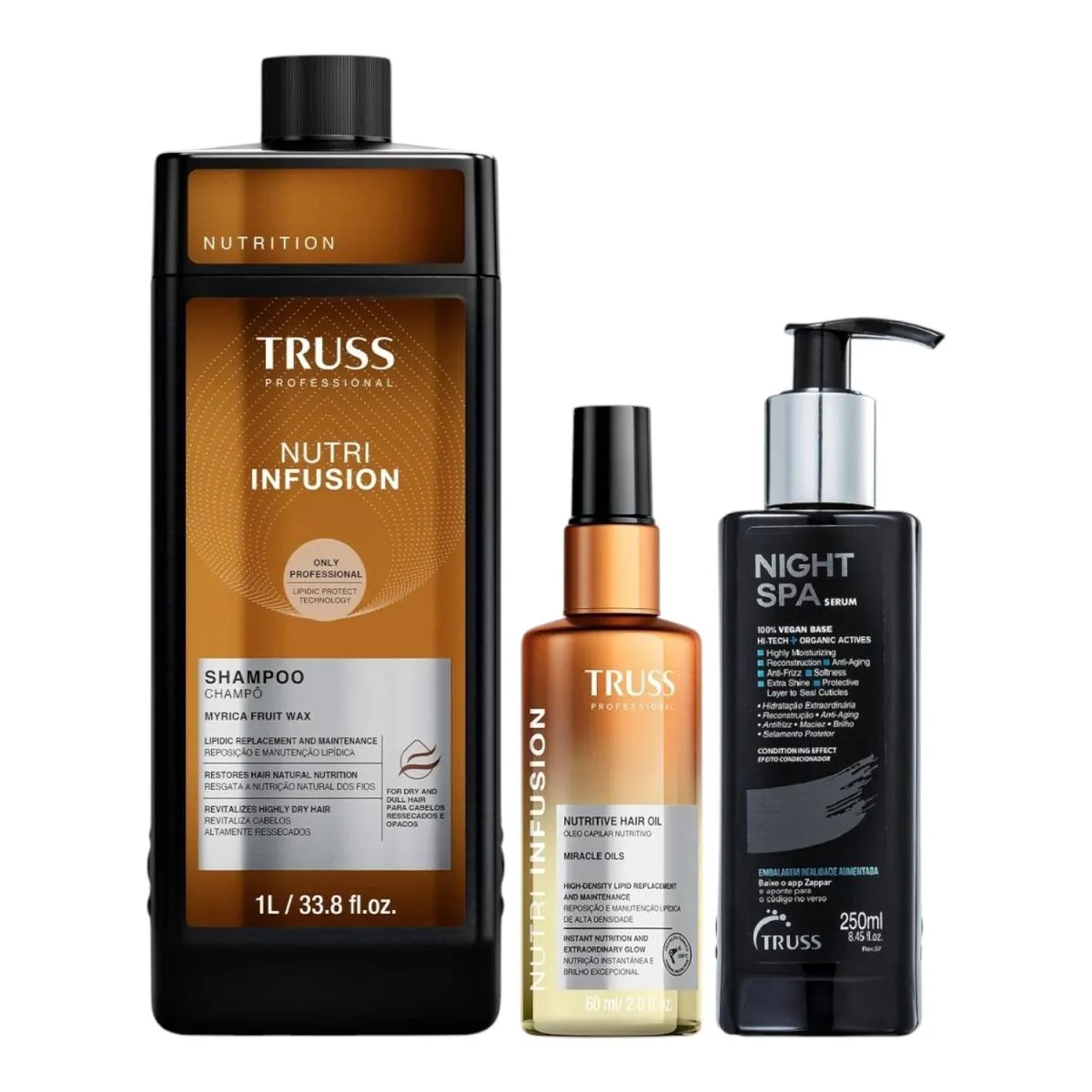 KIT TRUSS NUTRI INFUSION - SHAMPOO 1L + ÓLEO 60ML + NIGHT SPA 250ML
