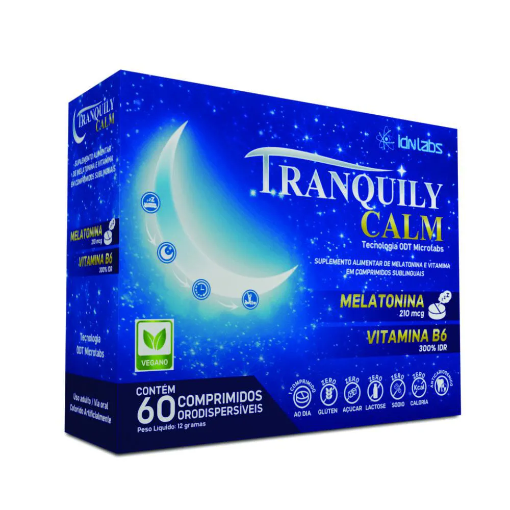 TRANQUILY CALM ULTRA CONCENTRADO (MELATONINA + B6) IDN LABS – CAIXA COM 60 COMPRIMIDOS ORODISPERSÍVEIS
