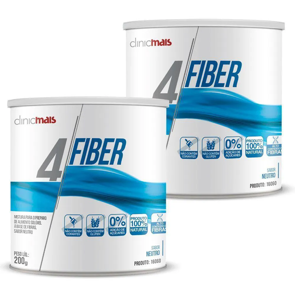 KIT 2X 4FIBER FIBRA SOLúVEL SABOR NEUTRO 200G CLINICMAIS