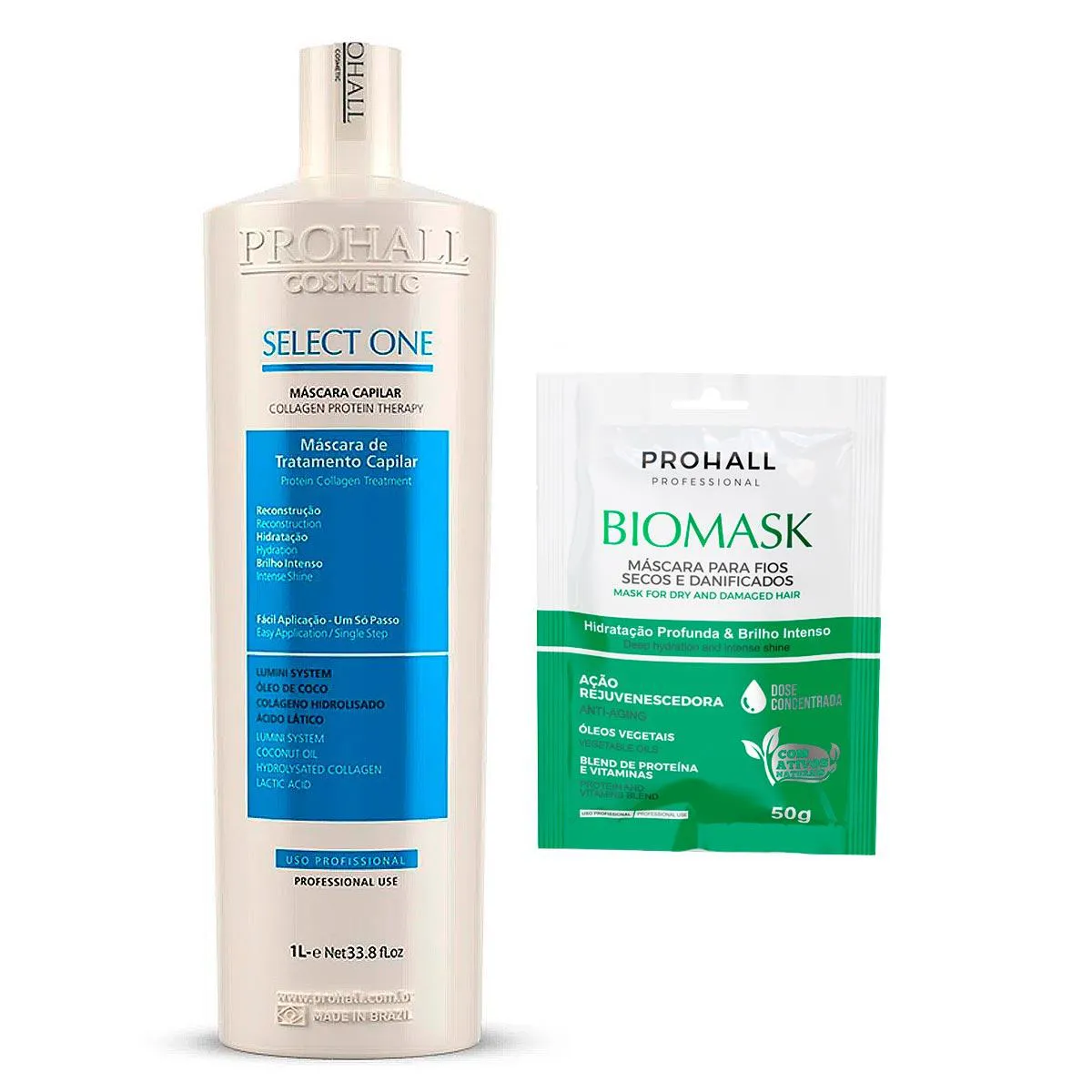 SELECT ONE PROHALL 1L + MáSCARA BIOMASK DOSE CONCENTRADA 50G