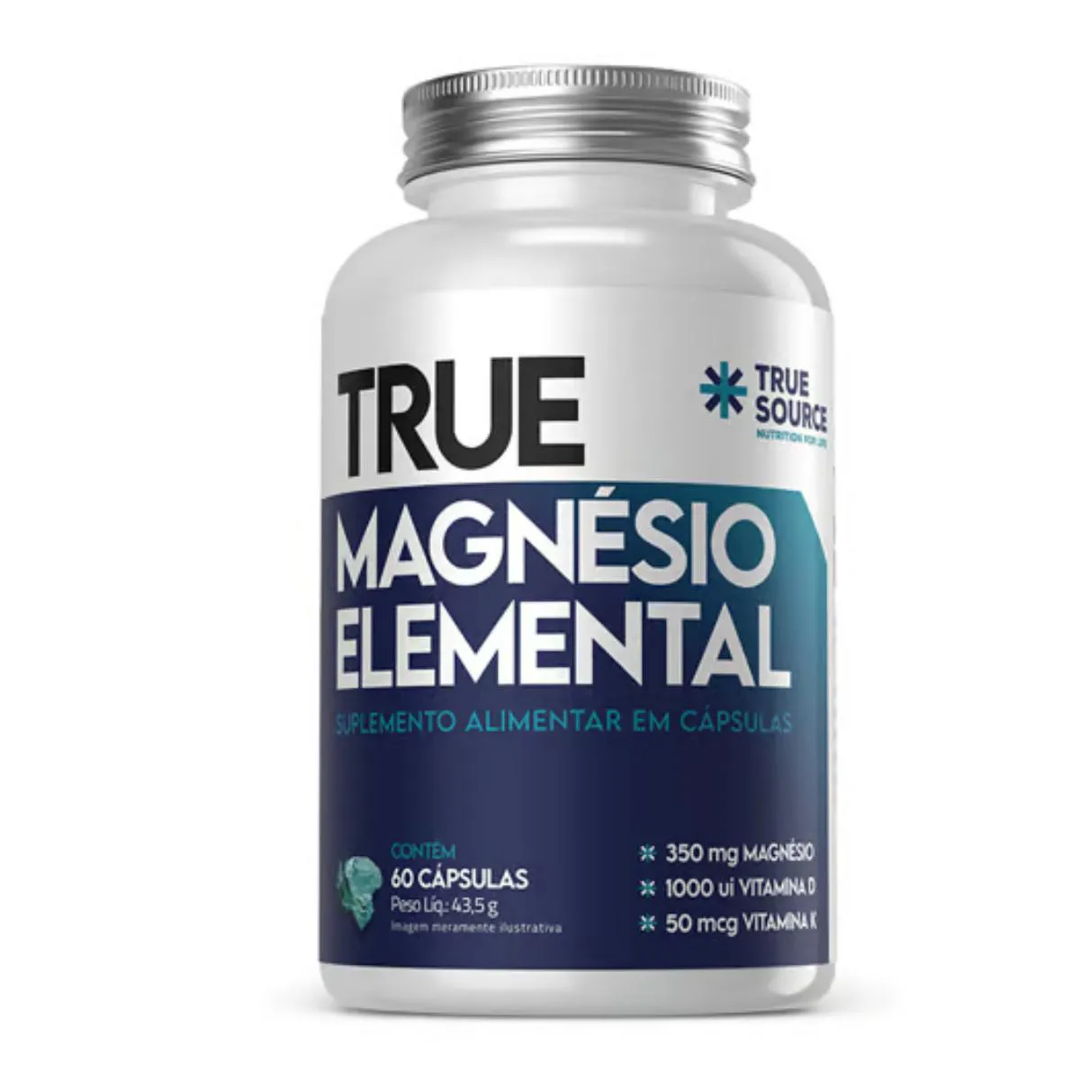 MAGNéSIO ELEMENTAL VITAMINA K + VITAMINA D TRUE SOURCE 60 CAPSULAS SEM Sabor