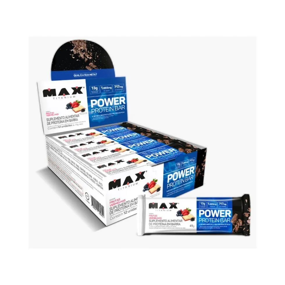 POWER PROTEIN BAR CAIXA COM 12 UNIDADES (492G) - SABOR: FRUTAS VERMELHAS
