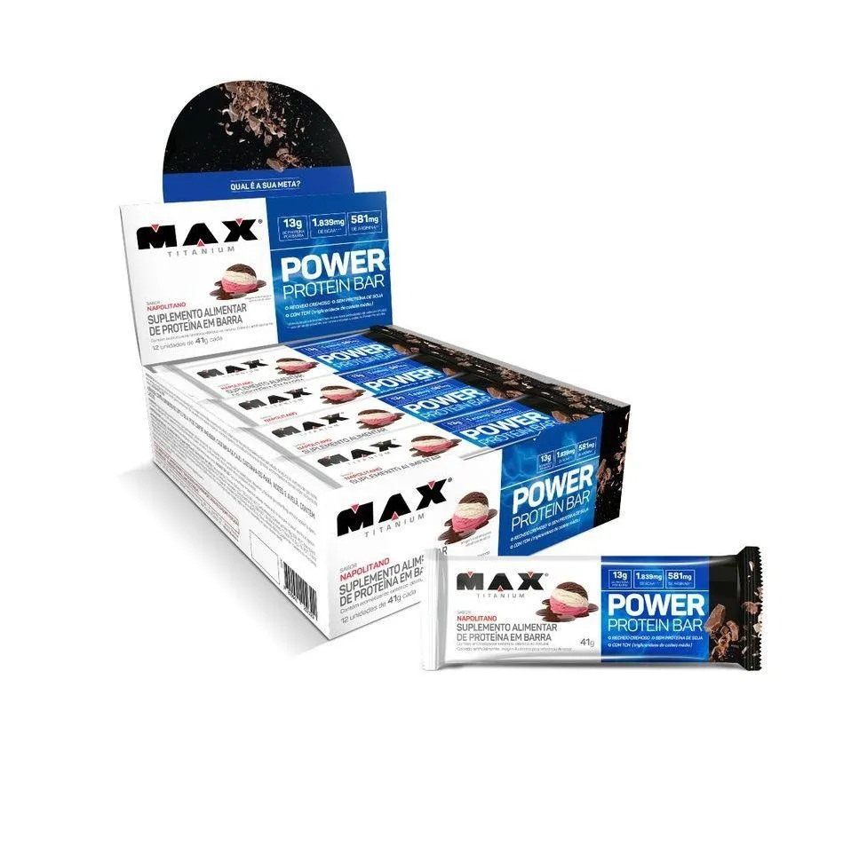 POWER PROTEIN BAR CAIXA COM 12 UNIDADES (492G) - SABOR: NAPOLITANO