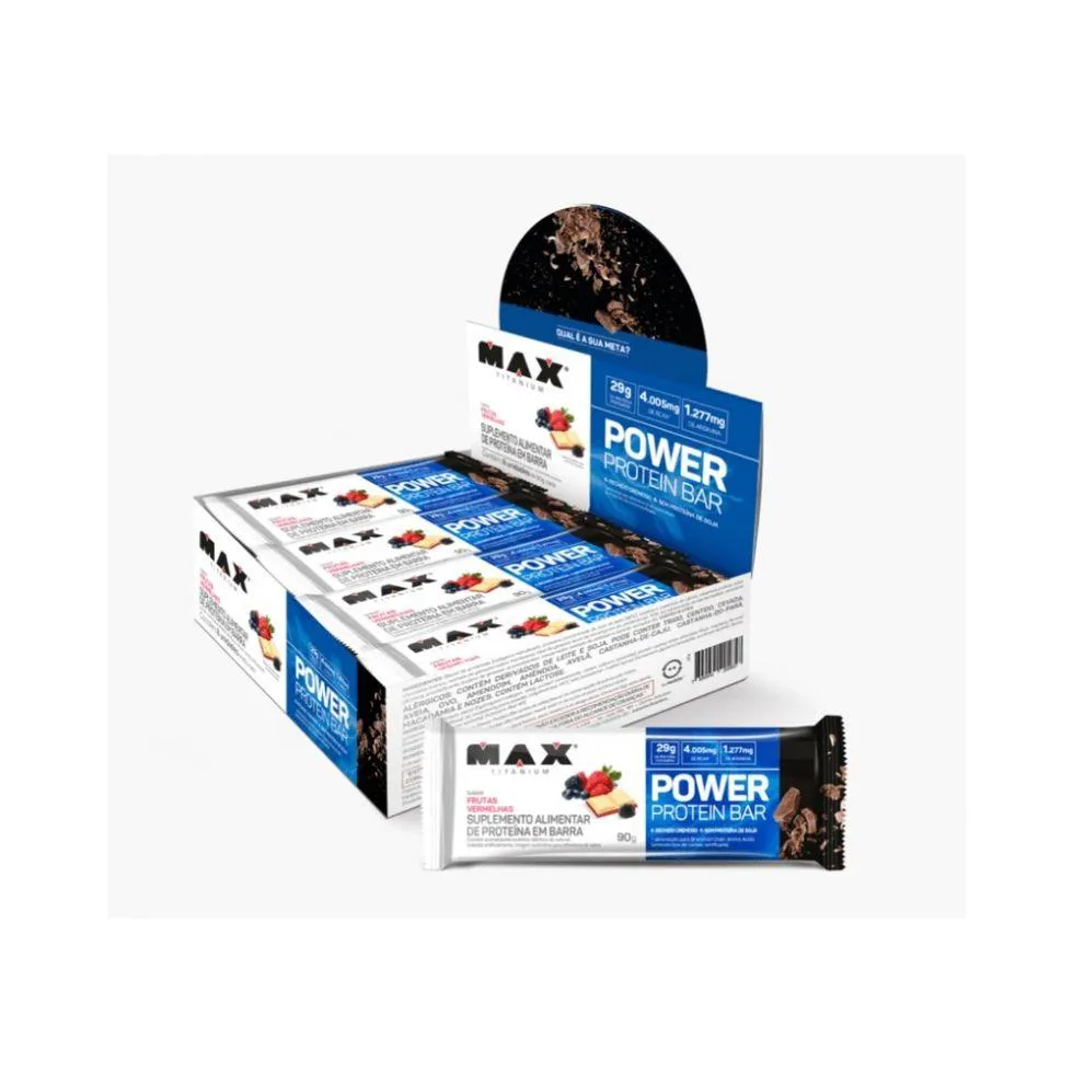 POWER PROTEIN BAR CAIXA COM 8 UNIDADES (720G) - SABOR: FRUTAS VERMELHAS