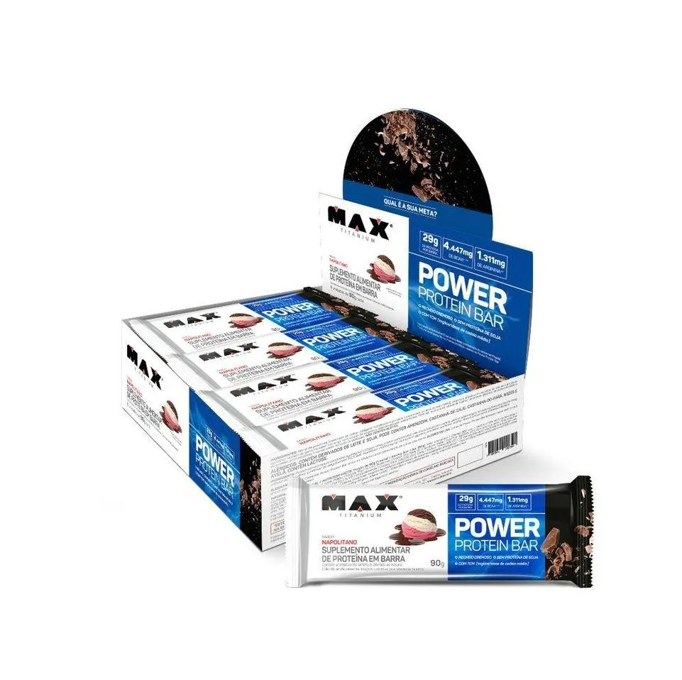 POWER PROTEIN BAR CAIXA COM 8 UNIDADES (720G) - SABOR: NAPOLITANO