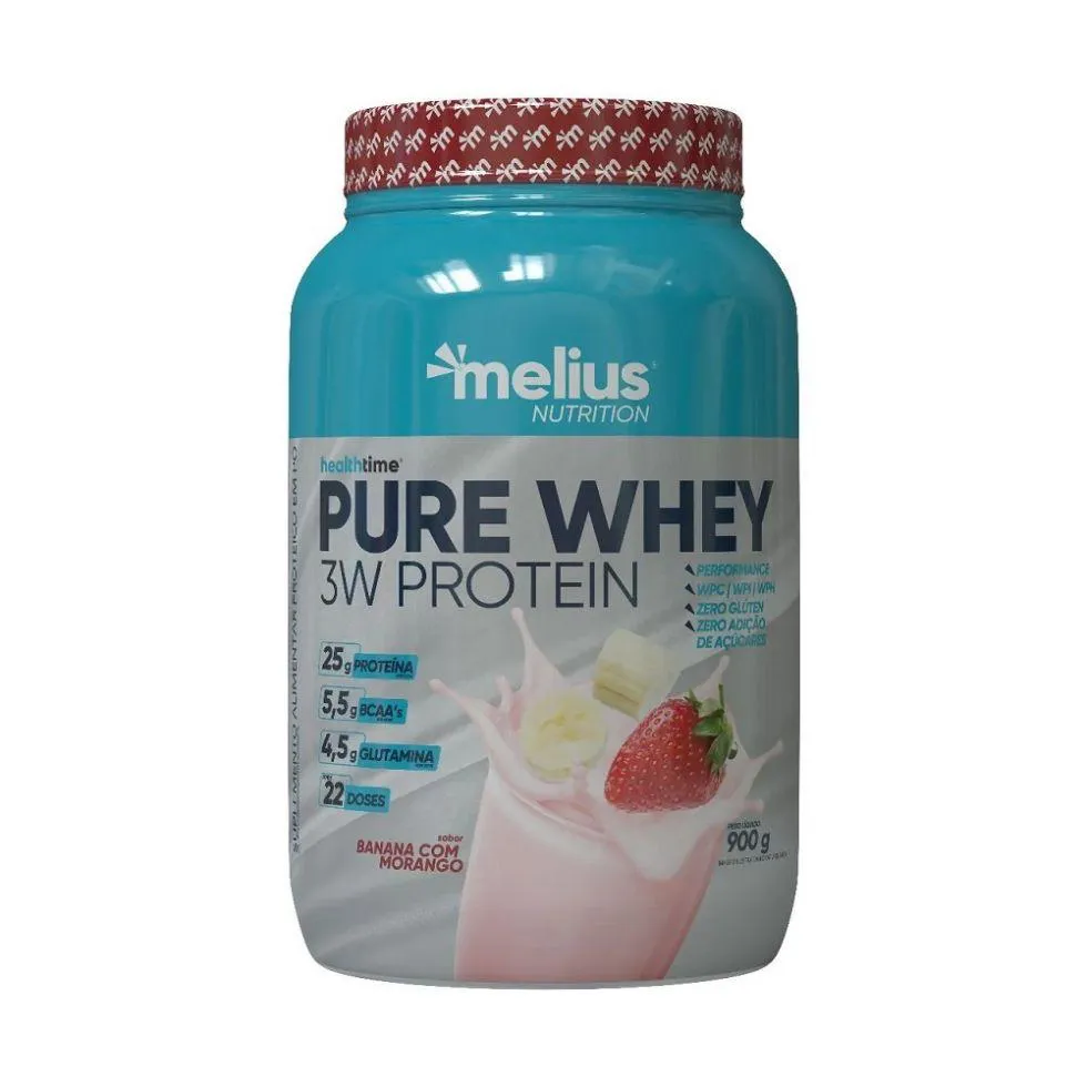 PURE WHEY 3W PROTEIN (900G) - SABOR: MORANGO E BANANA