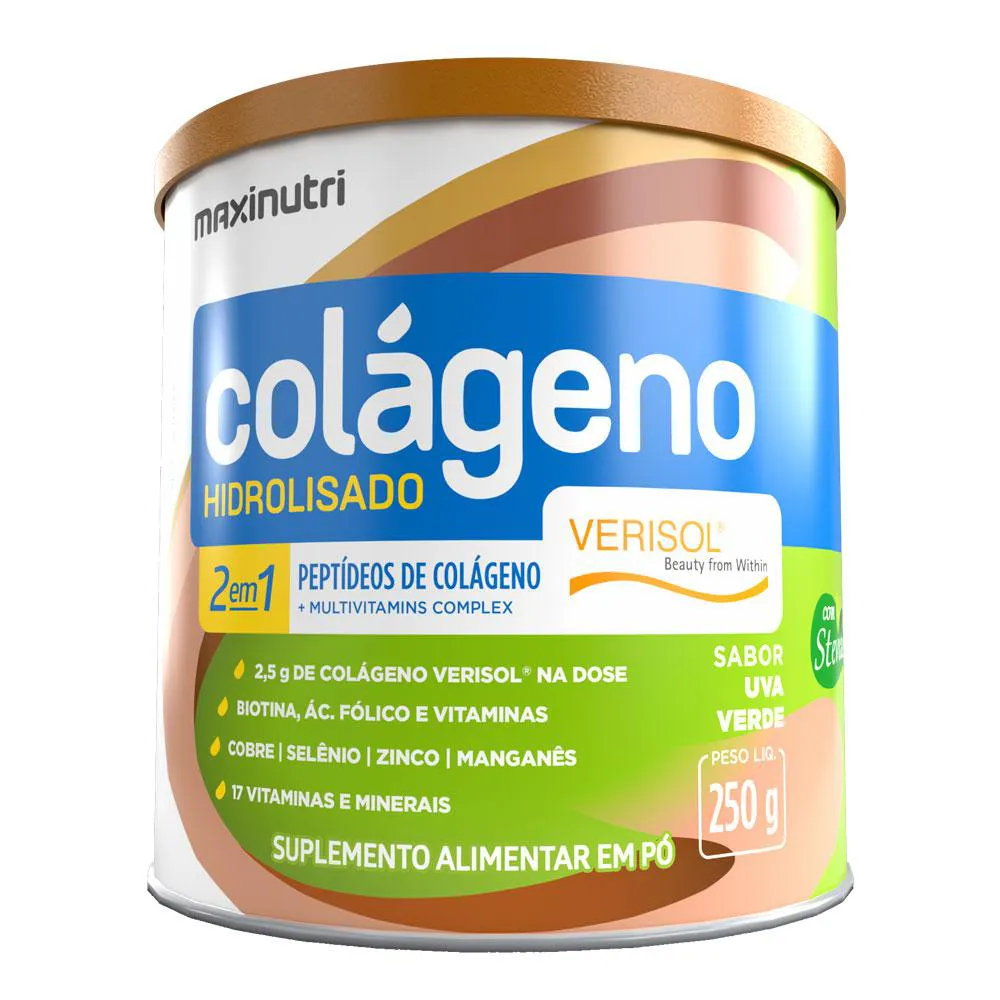 COLáGENO HIDROLISADO VERISOL + VITAMINAS E MINERAIS MAXINUTRI 250G UVA VERDE