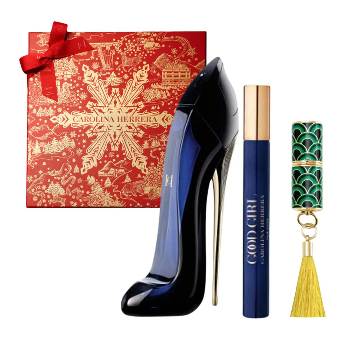 KIT PERFUME FEMININO GOOD GIRL DE CAROLINA HERRERA EAU DE PARFUM 80ML E TRAVEL SIZE 7ML E MINI BATOM CAROLINA HERRERA