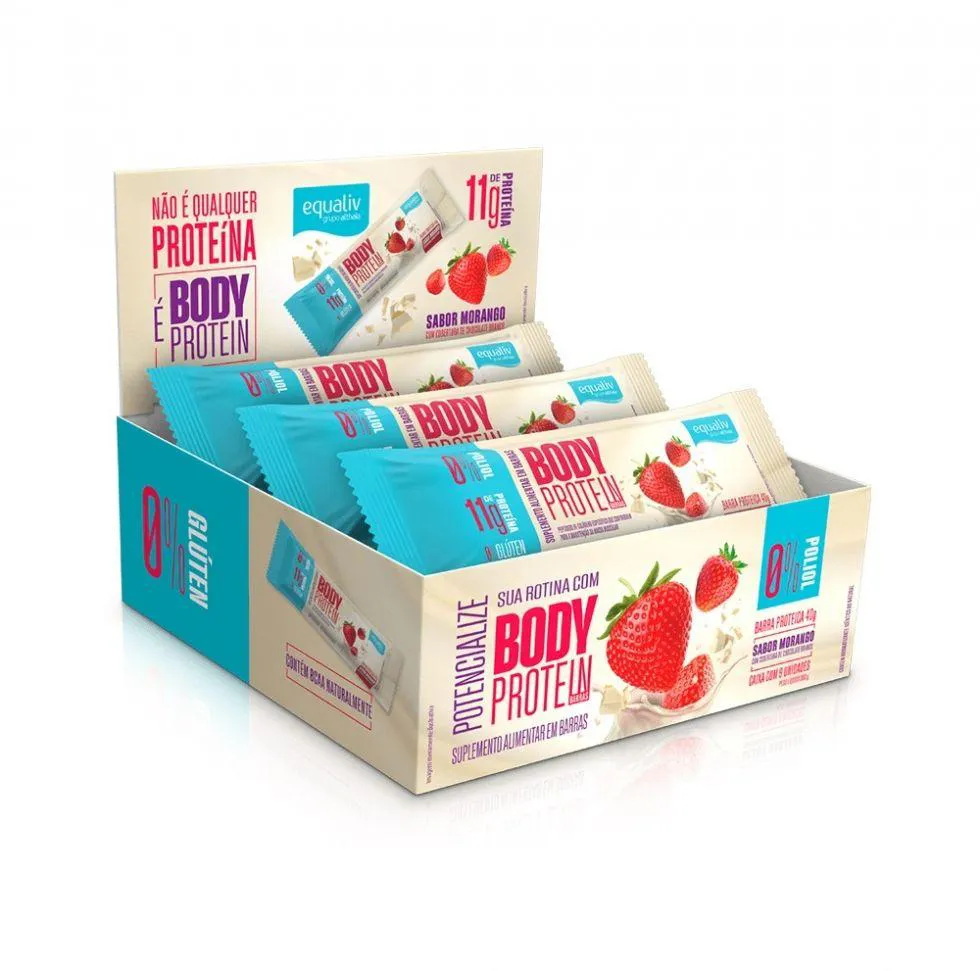 BODY PROTEIN BAR (9 UNID. 40G) - MORANGO COBERTURA CHOC. BRANCO