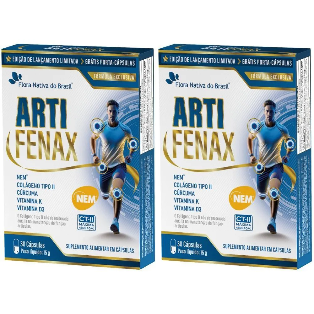 KIT 2X ARTIFENAX (NEM, COLáGENO TIPO 2, CURCUMINA, VITMINAS D3 E K2) 30 CáPSULAS - FLORA NATIVA
