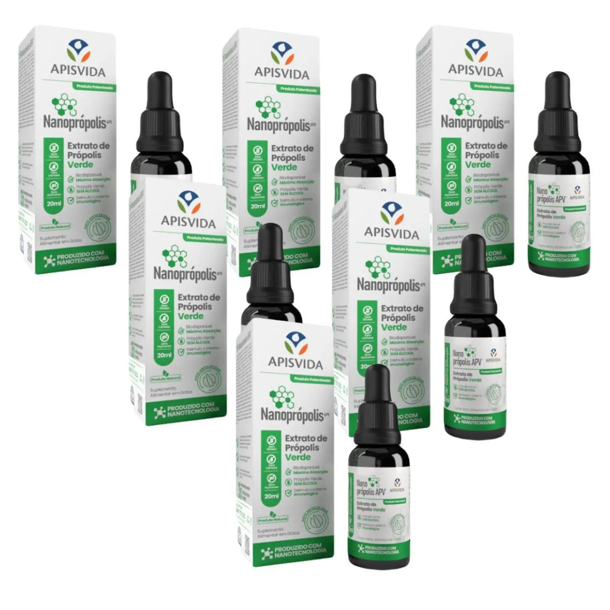 6X NANOPRóPOLIS- EXTRATO DE PRóPOLIS VERDE- 20ML- APIS VIDA SEM Sabor