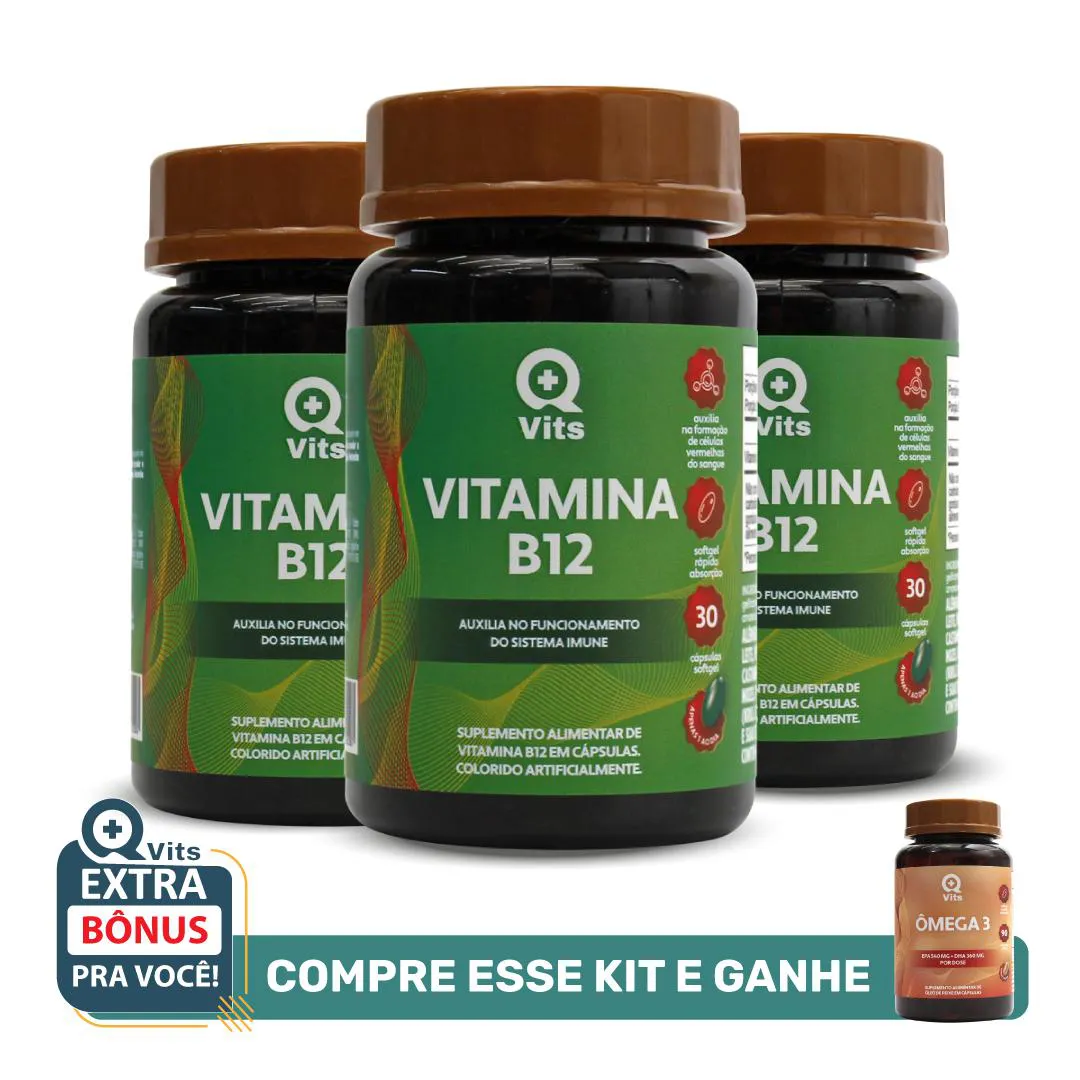 KIT VITAMINA B12 QMAISVITS 90 CáPSULAS SOFTGEL