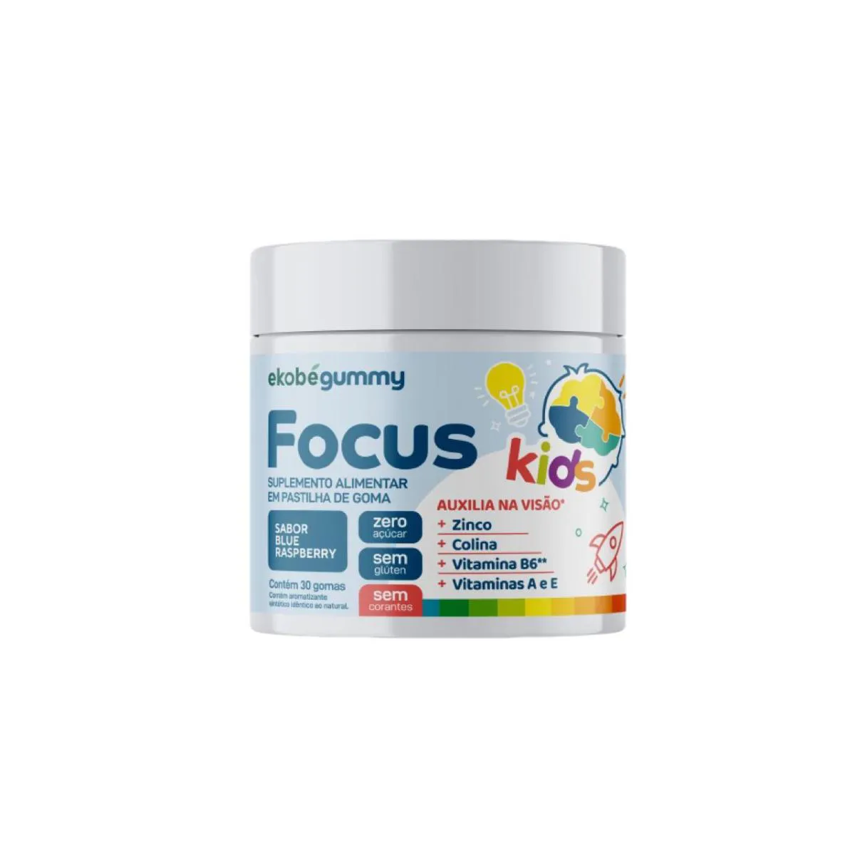 FOCUS KIDS- GUMMY- SABOR BLUE RASPBERRY- 30 GOMAS- EKOBé SEM Sabor
