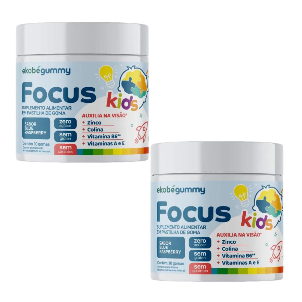 2X FOCUS KIDS- GUMMY- SABOR BLUE RASPBERRY- 30 GOMAS- EKOBé SEM Sabor
