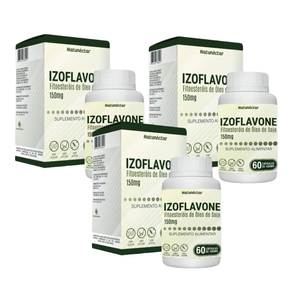 3X IZOFLAVONE FITOESTERóIS DE SOJA 150MG - 60 CáPSULAS SEM Sabor