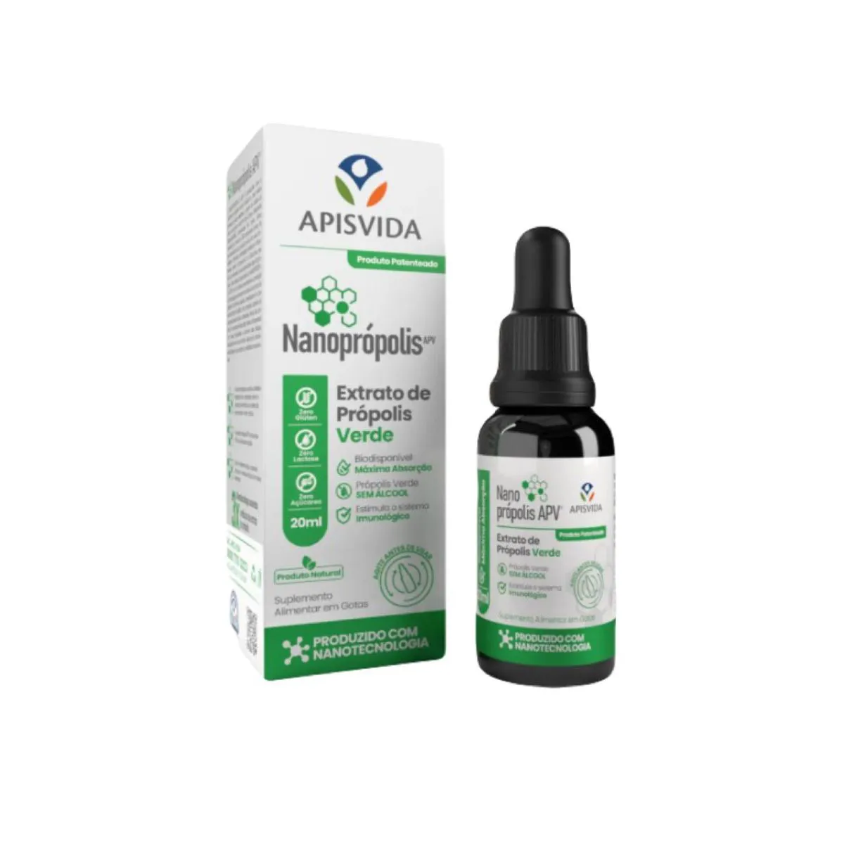 NANOPRóPOLIS- EXTRATO DE PRóPOLIS VERDE- 20ML- APIS VIDA SEM Sabor