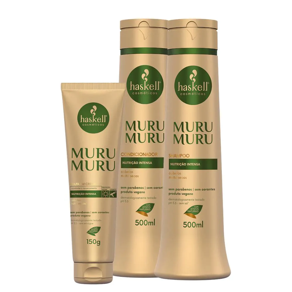 KIT HASKELL MURUMURU SHAMPOO E CONDICIONADOR 500ML + POLPA EM CREME 150G