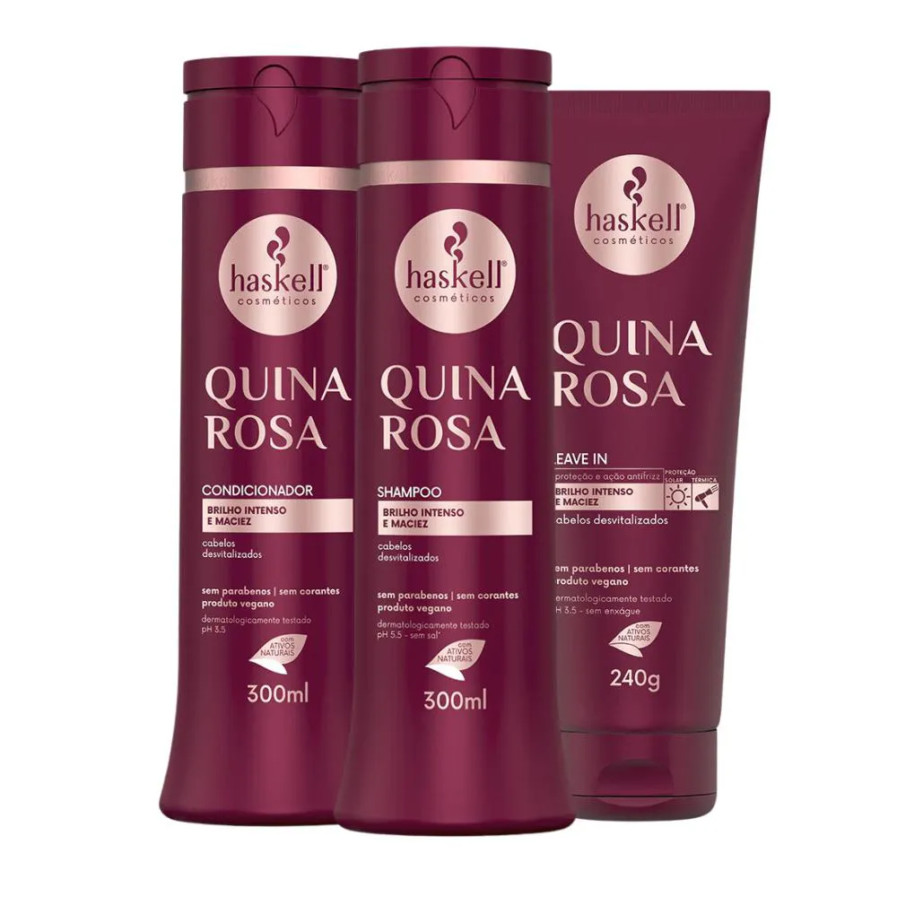 KIT QUINA ROSA HASKELL SHAMPOO CONDICIONADOR 300ML + LEAVE IN