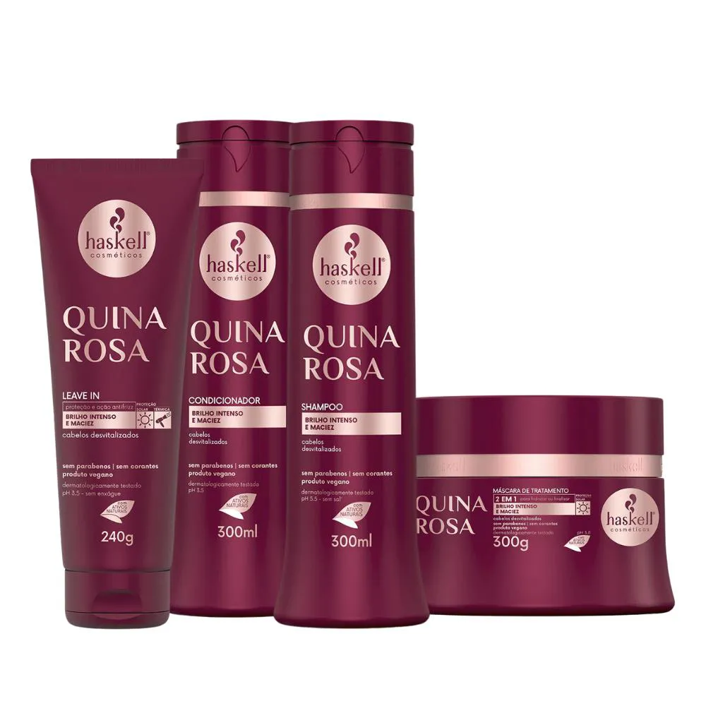 KIT QUINA ROSA HASKELL SHAMPOO, CONDICIONADOR E MáSCARA + LEAVE IN 240G