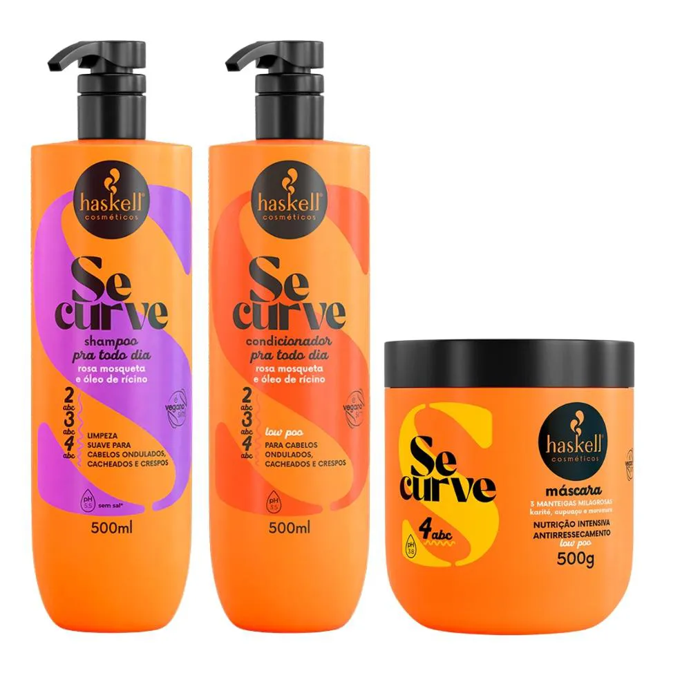 KIT SHAMPOO, CONDICIONADOR E MáSCARA HASKELL SE CURVE 3 MANTEIGAS 500ML/G