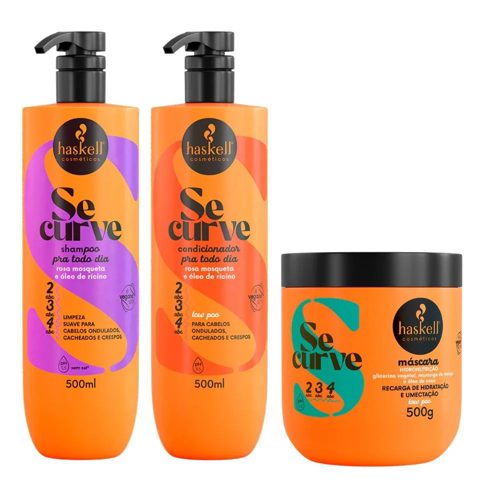 KIT SHAMPOO, CONDICIONADOR E MáSCARA HASKELL SE CURVE HIDRONUTRIçãO 500ML