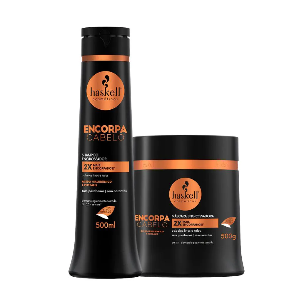 SHAMPOO E MáSCARA 500ML/G HASKELL ENCORPA CABELO ENGROSSADOR