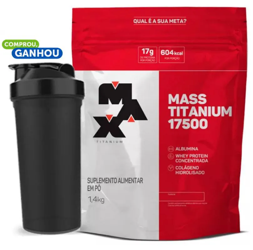 HIPERCALóRICO MAX TITANIUM MASS TITANIUM 17500 CHOCOLATE 1,4KG + BRINDE COQUETELEIRA