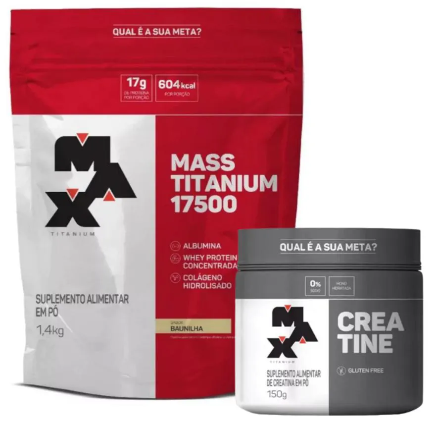 KIT MASS TITANIUM BAUNILHA 1,4KG + CREATINA PURA 150G - MAX TITANIUM