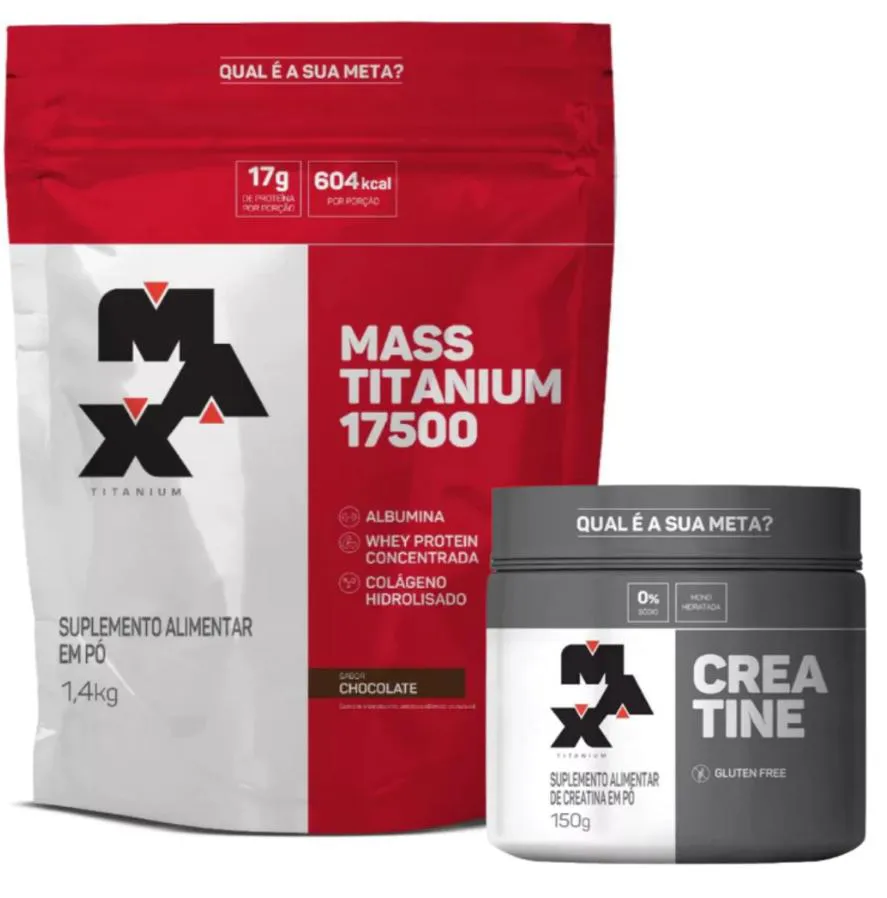 KIT MASS TITANIUM CHOCOLATE 1,4KG + CREATINA PURA 150G - MAX TITANIUM