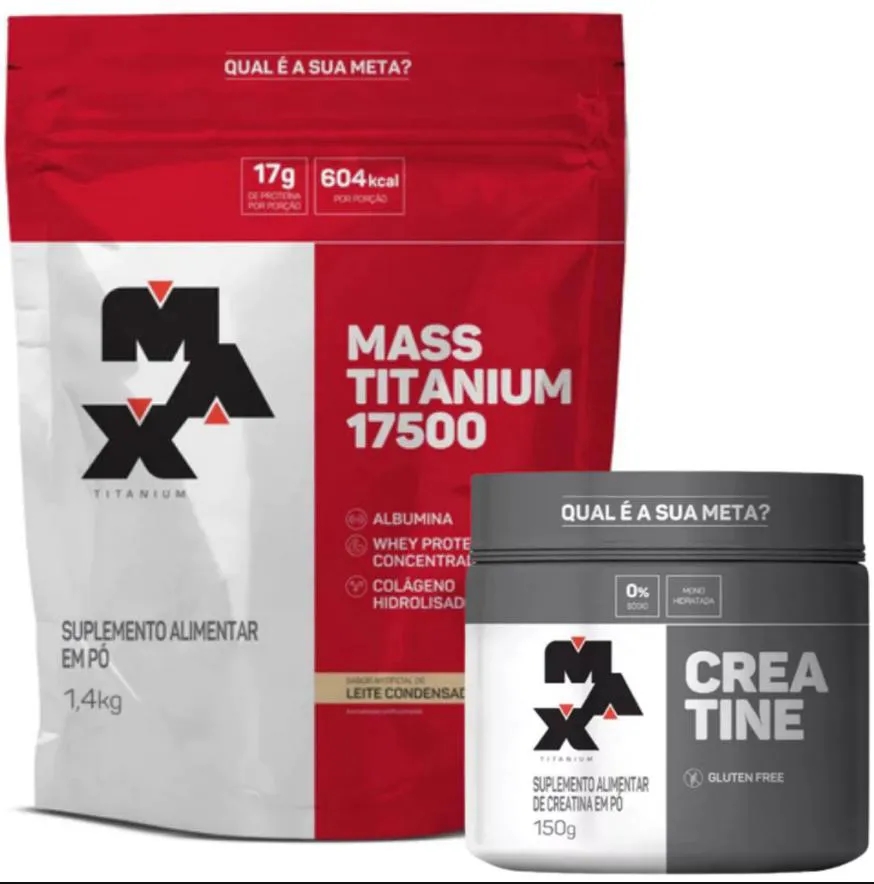 KIT MASS TITANIUM LEITE CONDENSADO 1,4KG + CREATINA PURA 150G - MAX TITANIUM