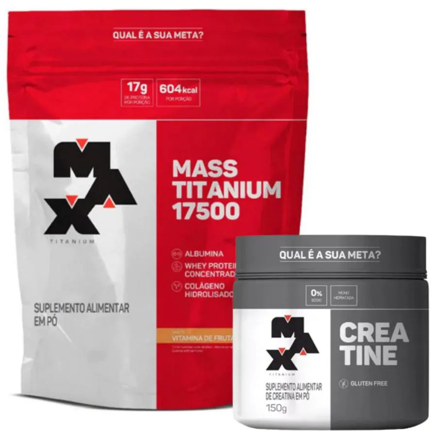KIT MASS TITANIUM VITAMINA DE FRUTAS 1,4KG + CREATINA PURA 150G - MAX TITANIUM