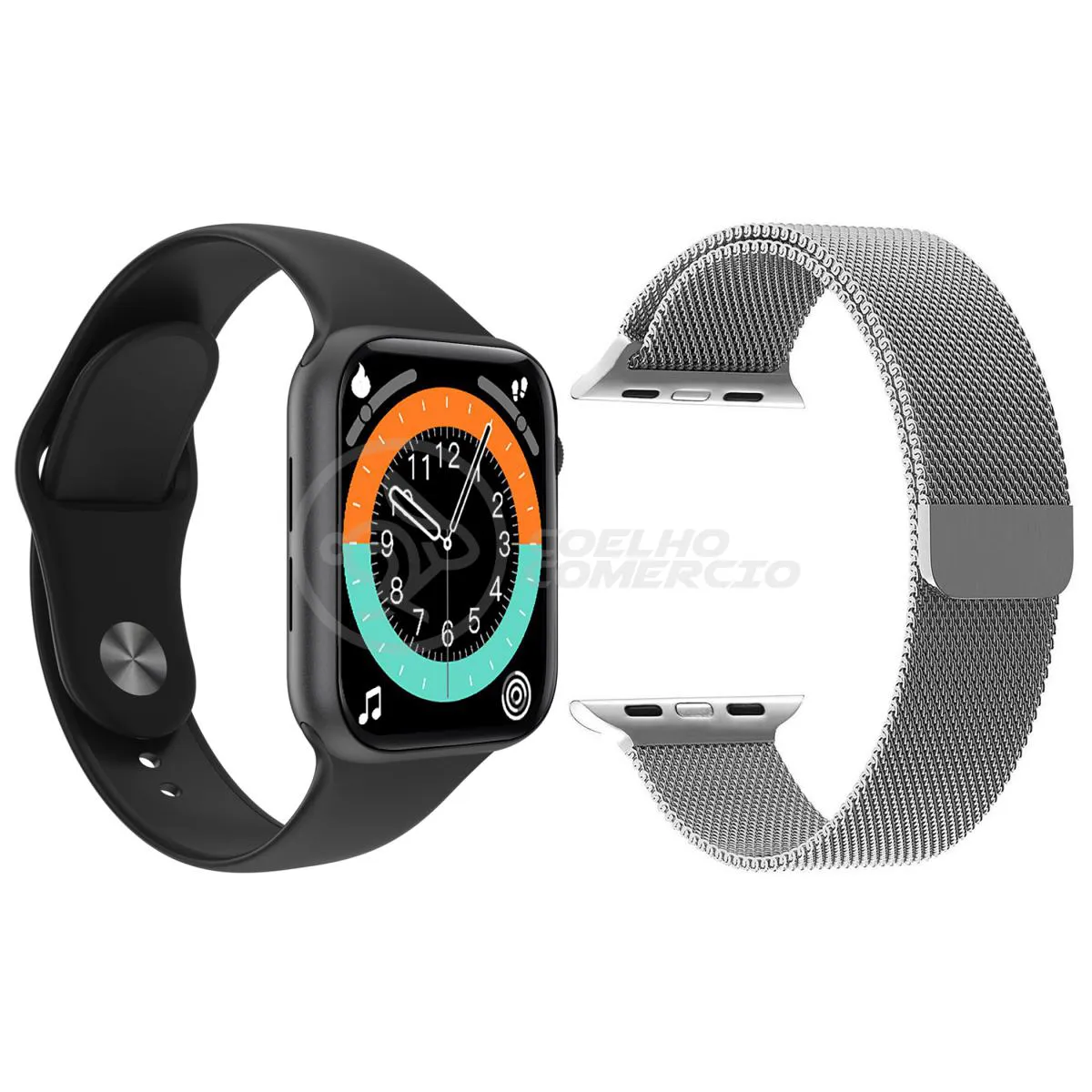 RELóGIO INTELIGENTE SMARTWATCH X16 PRETO COM JOGOS ANDROID IOS + 1 PULSEIRA EXTRA AçO MILANESE PRATA